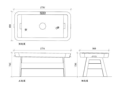  空气曲棍球平面图 曲棍球CAD三视图 