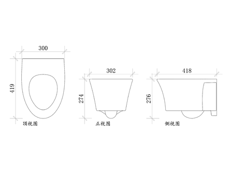  科勒壁掛式馬桶CAD三視圖 