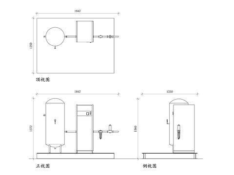  空气干燥机平面图 干燥机CAD三视图 