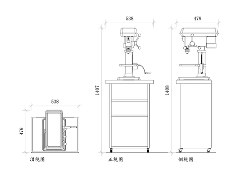  立柱钻台平面图 钻台CAD三视图 