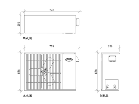  开利空调外机平面图 CAD三视图 