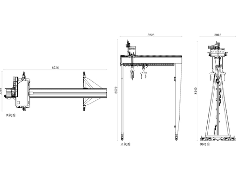  龙门起重机平面图 起重机CAD三视图 