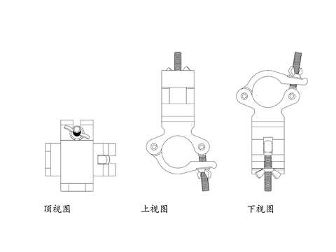  脚手架连接器平面图 连接器CAD三视图 
