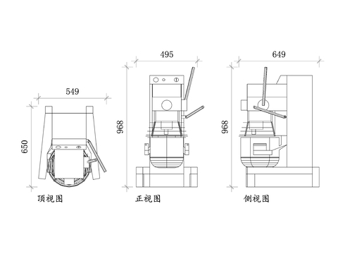  和面机平面图 和面机结构图  CAD三视图 