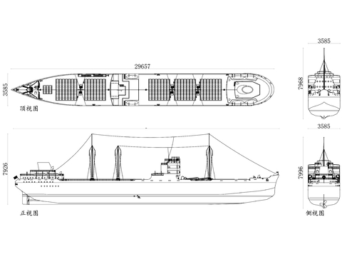 货船平面图 货船结构图CAD三视图 
