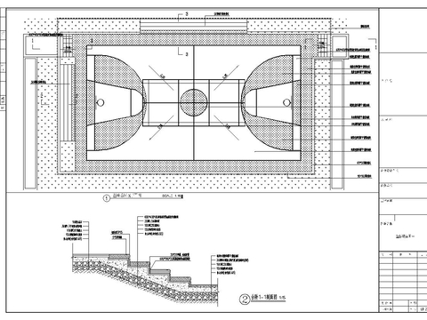  篮球场及看台及挡墙花池CAD节点大样图 