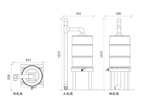  雨水收集器CAD三视图 