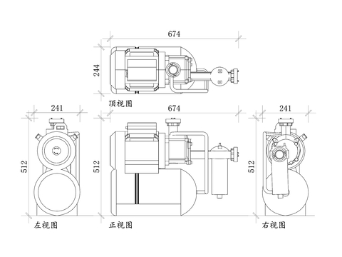  自动水泵平面图 自动水泵结构图 三视图 