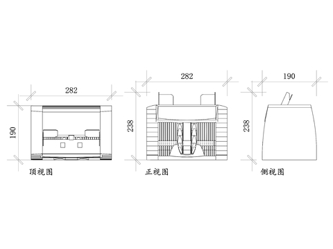  点钞机平面图 点钞机结构图 三视图 