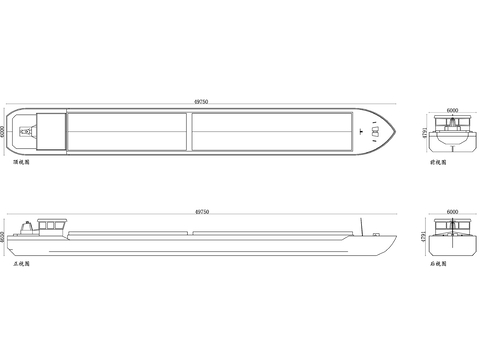  驳船平面图 驳船结构图 三视图 