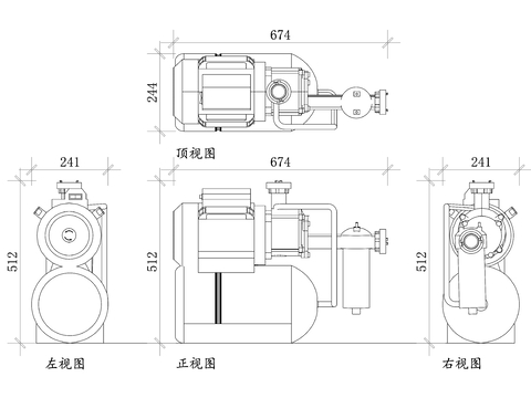  压力水泵平面图 压力水泵结构图 三视图 