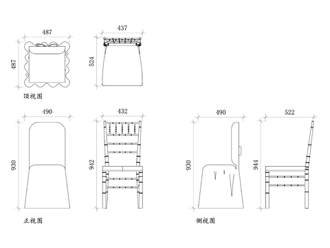  婚礼会场椅平面图 婚礼椅结构图 