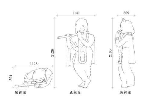  人物雕像CAD三視圖 