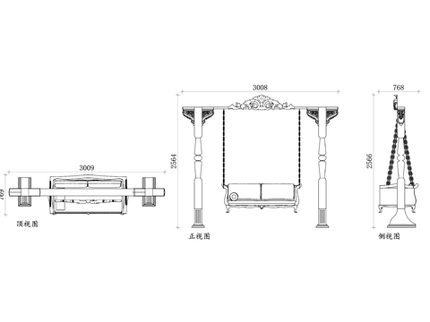  花园秋千平面图 秋千结构图 