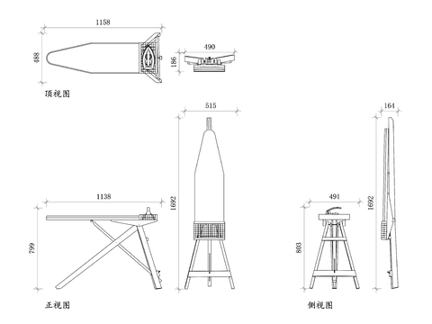  折叠熨衣板平面图 熨衣板结构图 