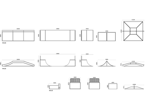  滑板坡道平面图 坡道结构图 