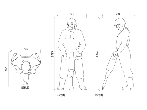  风镐施工工人 风镐操作工cad图库 