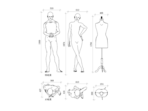  服装假人模特 服装展示模特cad图库 