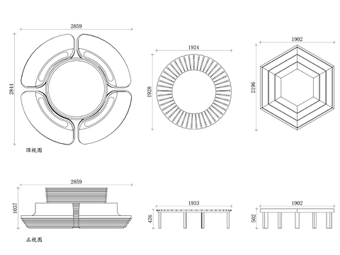  环绕式长凳 围绕长凳 环状长凳 环形座椅cad图库 