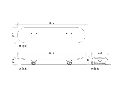  街头滑板 极限滑板 滑行板CAD图块 