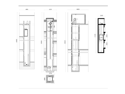  垂直分段电梯剖面图 分段式电梯截面设计 
