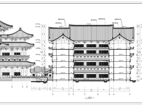 古建寺庙 禅院 仿古建筑 仿唐建筑cad施工图 