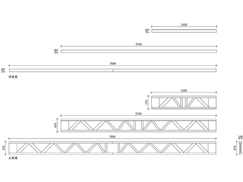  开放钢桁架 开放式钢架 开放结构桁架 钢制开放式桁架 开放型cad大样图 