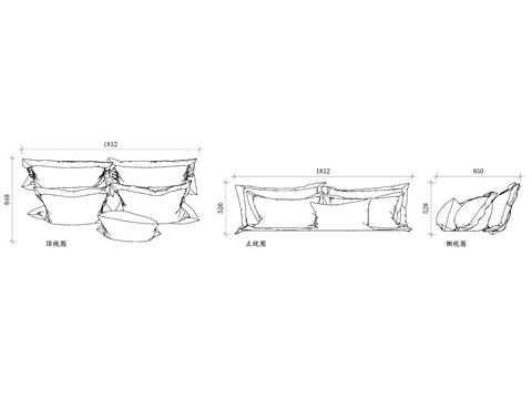  枕具 枕头芯 睡枕 颈枕 安眠枕cad大样图 