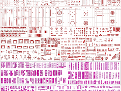  欧式素材 中欧式雕花构件素材CAD图库 