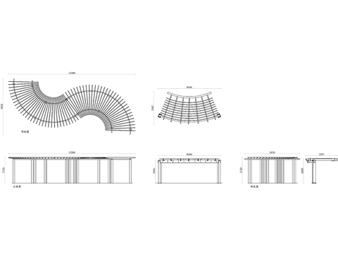  弧形凉亭 弧线凉亭 圆顶凉亭 曲线凉亭节点图 