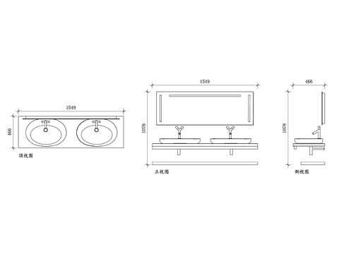  架子式双梳妆台 双人梳妆台 多功能双梳妆台 架子式化妆台cad大样图 
