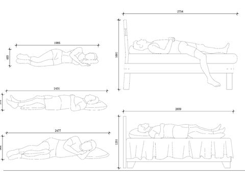  睡眠姿势图 睡姿示意图cad图库 