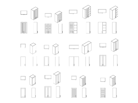  多种壁橱 多功能壁柜cad图库 