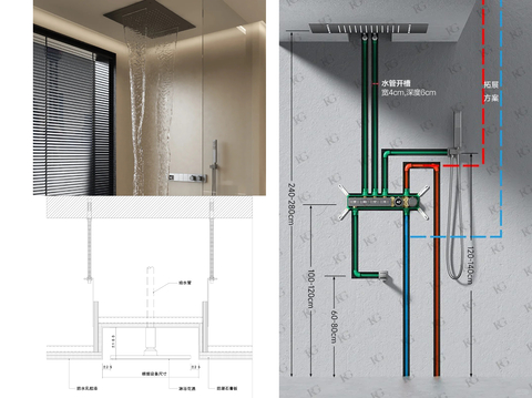 卫生间嵌入式顶花洒cad节点图 