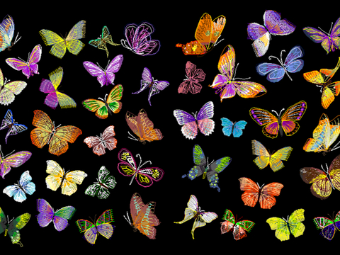  炫彩蝴蝶花朵CAD图库 