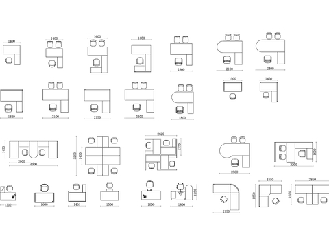  开放型办公桌cad图库 