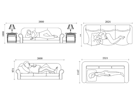  沙发上的人物姿势cad图库 