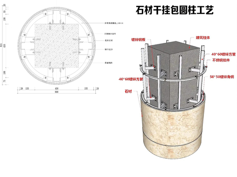  石材包圆柱cad节点图 