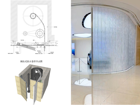  侧拉式防火卷帘cad节点图 