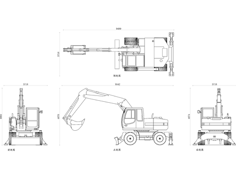  轮式挖掘机cad图库 