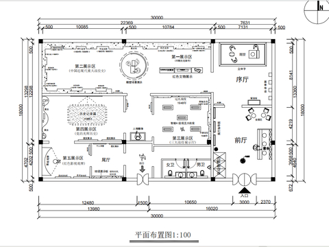  歷史文化展廳  文化主題展廳cad平面圖 
