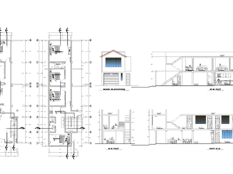  狹長二層建筑cad施工圖 