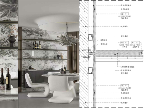  木饰面悬挑层板架节点cad施工图 