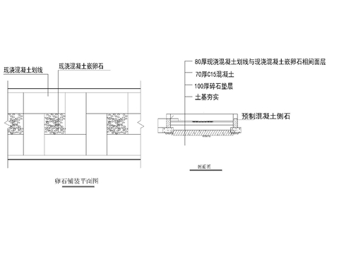  道路铺装卵石铺装方案节点大样图 