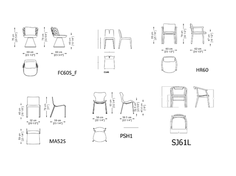 B&B Italia 品牌家具 22款椅子CAD三视图