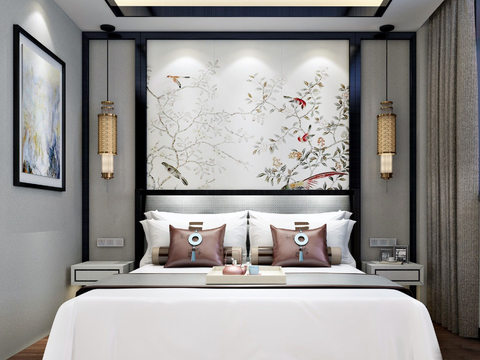  新中式酒店民宿效果图 