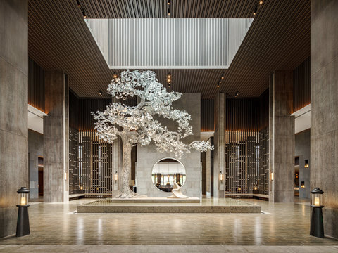  新中式酒店民宿效果图 