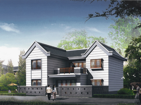  新中式居住建筑效果图 