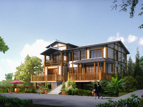 新中式居住建筑效果图 