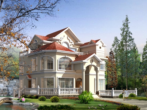  欧式居住建筑效果图 